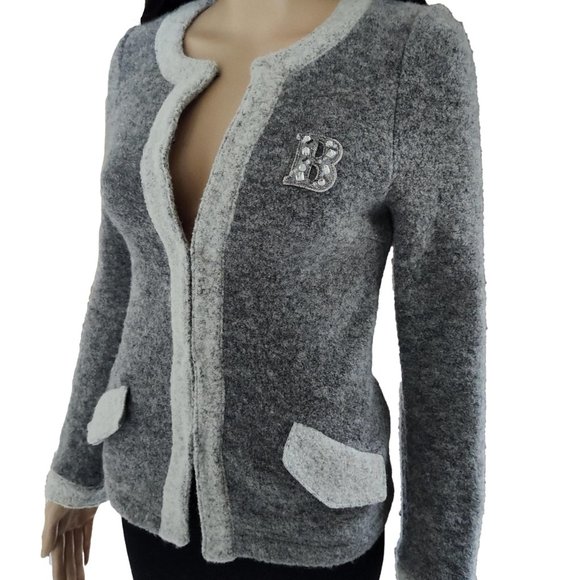 Balmain Alpaca Fur Crystal Monogram Letterman Varsity Cardigan - Picture 12 of 14